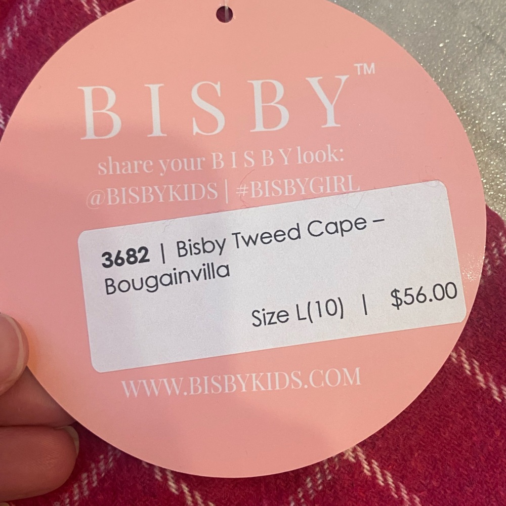 NWT Bisby Magenta Bougainvillea Windowpane Wool Blend Tweed Cape, girls L (10) - Picture 5 of 12